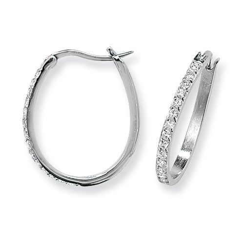 SILVER OVAL CZ HOOP EARRINGS