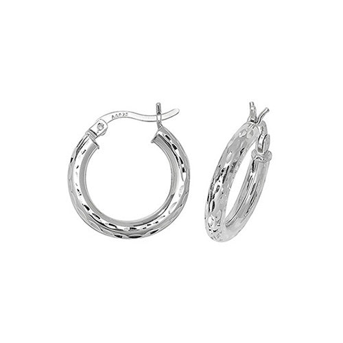 SILVER 10MM DIA CUT HOOP EARRINGS