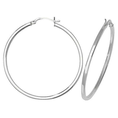 SILVER 40MM PLAIN HOOP EARRINGS