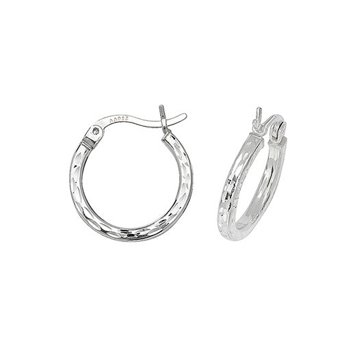 SILVER 10MM  DIA CUT HOOP EARRINGS