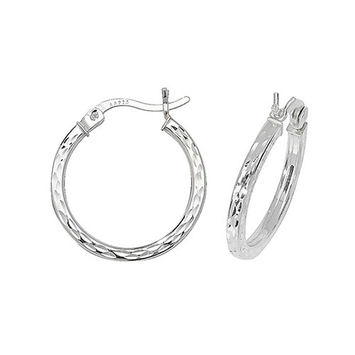 SILVER 15MM DIA CUT HOOP EARRINGS