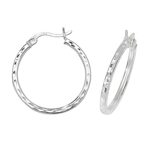 SILVER 20MM DIA CUT HOOP EARRINGS