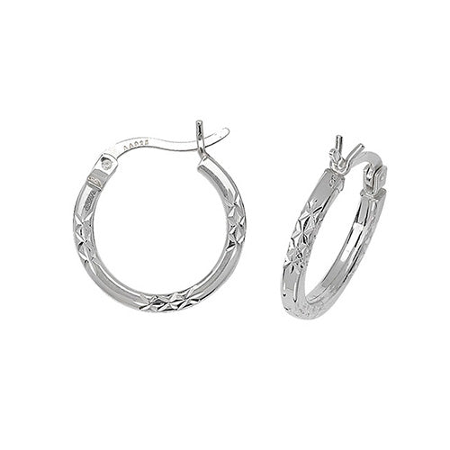 SILVER 10MM DIA CUT HOOP EARRINGS