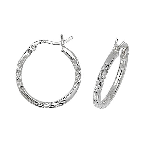 SILVER 15MM DIA CUT HOOP EARRINGS