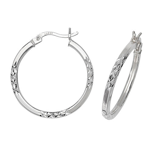 SILVER 20MM DIA CUT HOOP EARRINGS