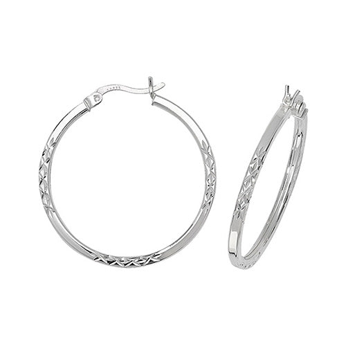 SILVER 25MM DIA CUT HOOP EARRINGS