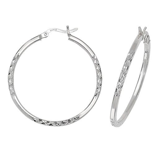 SILVER 30MM DIA CUT HOOP EARRINGS