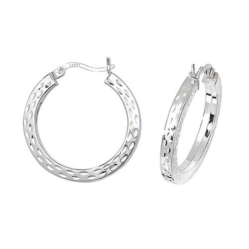 SILVER 20MM DIA CUT HOOP EARRINGS