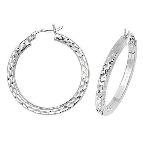 SILVER 25MM DIA CUT HOOP EARRINGS