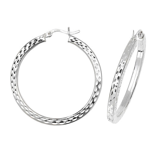 SILVER 30MM DIA CUT HOOP EARRINGS