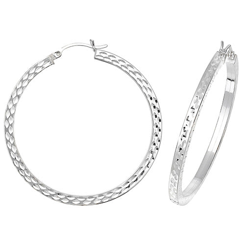 SILVER 40MM DIA CUT HOOP EARRINGS