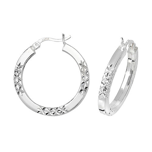 SILVER 20MM DIA CUT HOOP EARRINGS