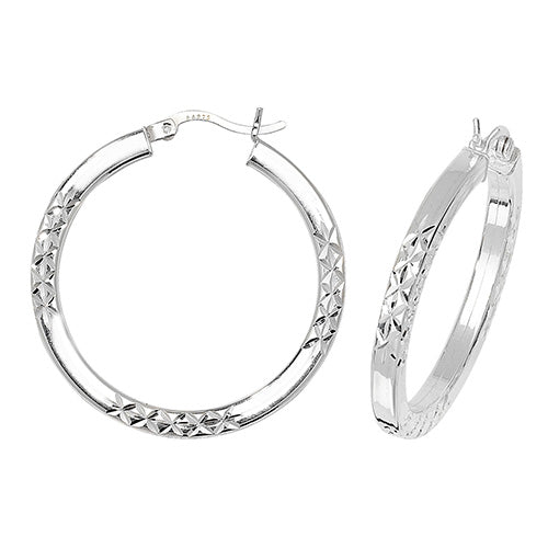 SILVER 25MM DIA CUT HOOP EARRINGS