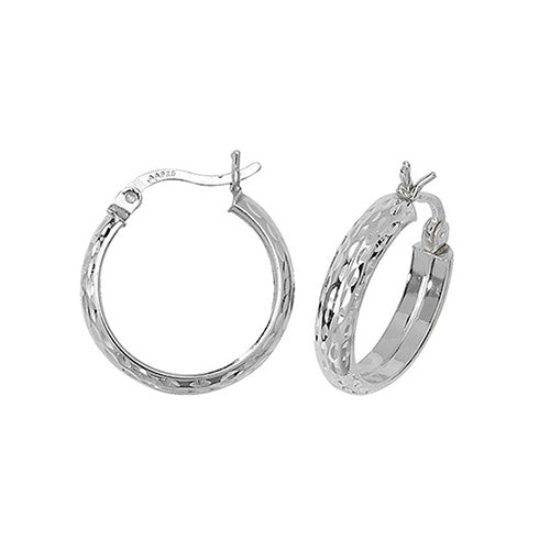 SILVER 15MM DIA CUT  HOOP EARRINGS