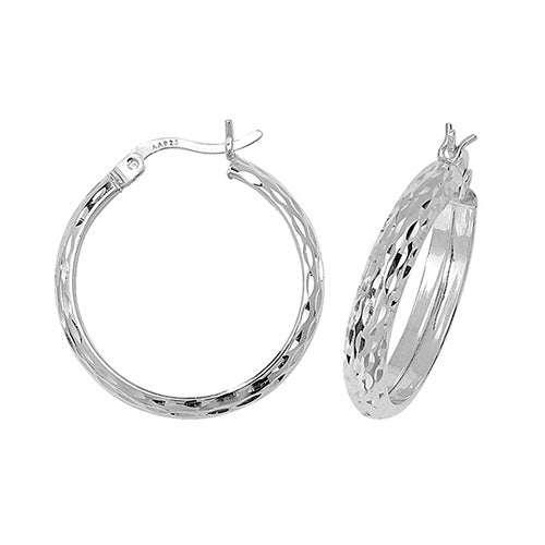 SILVER 20MM DIA CUT HOOP EARRINGS