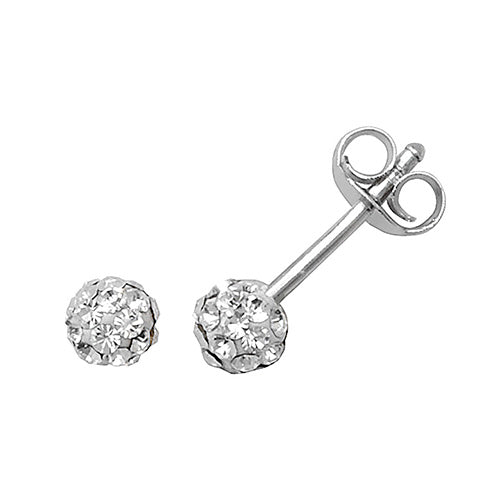 SILVER 4MM CRYSTAL BALL STUD EARRINGS