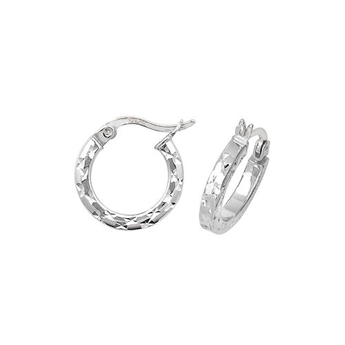 SILVER 10MM DIA CUT HOOP EARRINGS