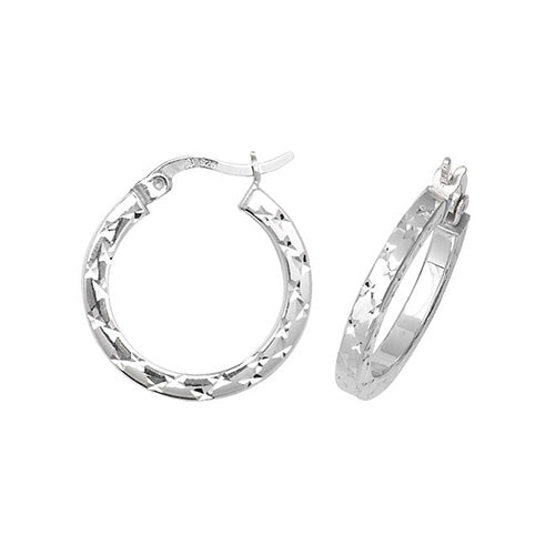 SILVER 15MM DIA CUT HOOP EARRINGS