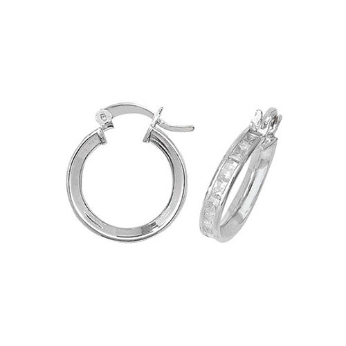 SILVER 12MM CZ HOOP EARRINGS