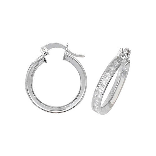 SILVER 15MM CZ HOOP EARRINGS