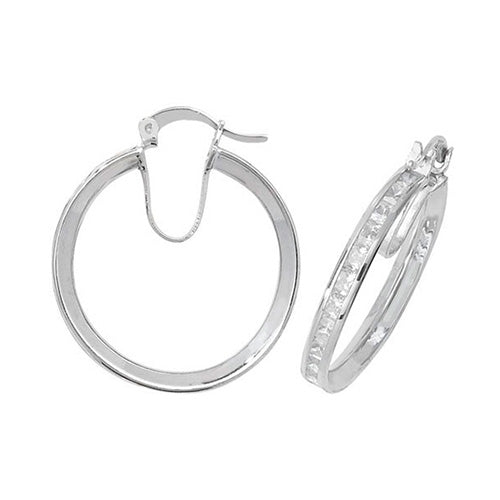 SILVER 20MM CZ HOOP EARRINGS