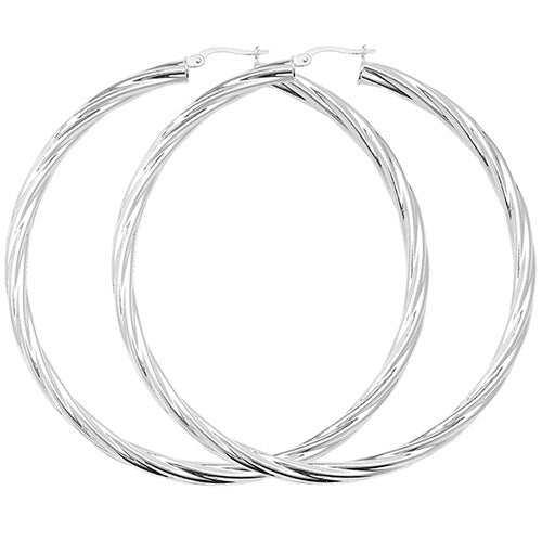 SILVER 60MM TWISTED HOOP EARRINGS