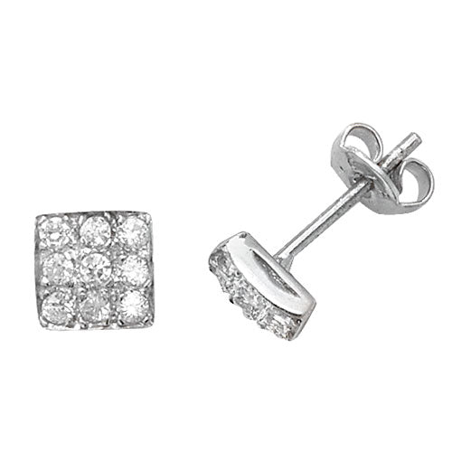 SILVER SQUARE CZ STUD EARRINGS