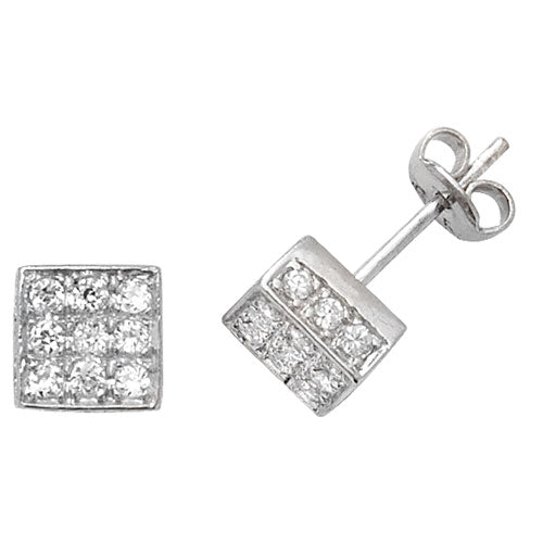 SILVER SQUARE CZ STUD EARRINGS