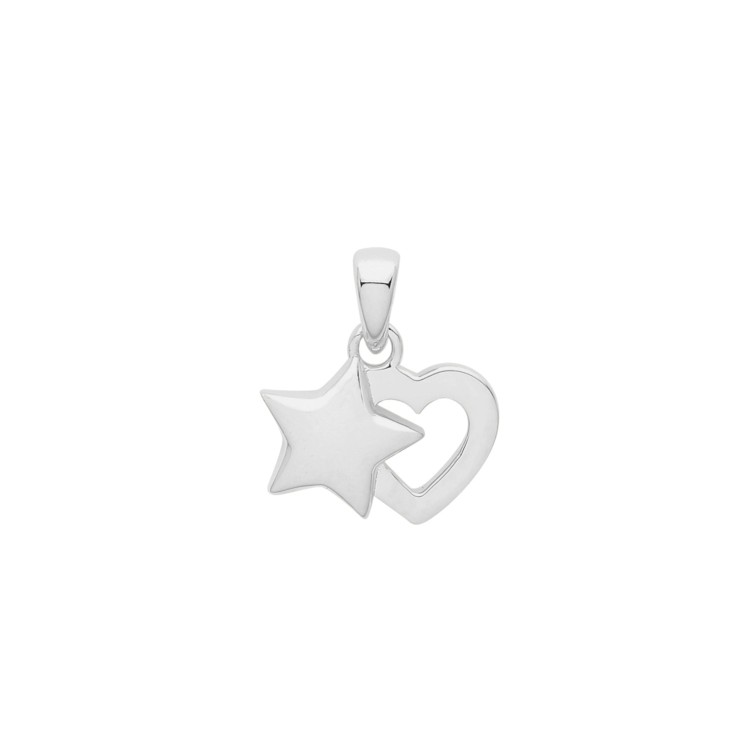 SILVER RHODIUM PLATED HEART AND STAR PENDANT