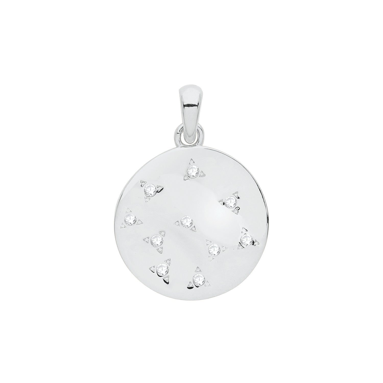 SILVER RHODIUM PLATED CZ SET DISC PENDANT