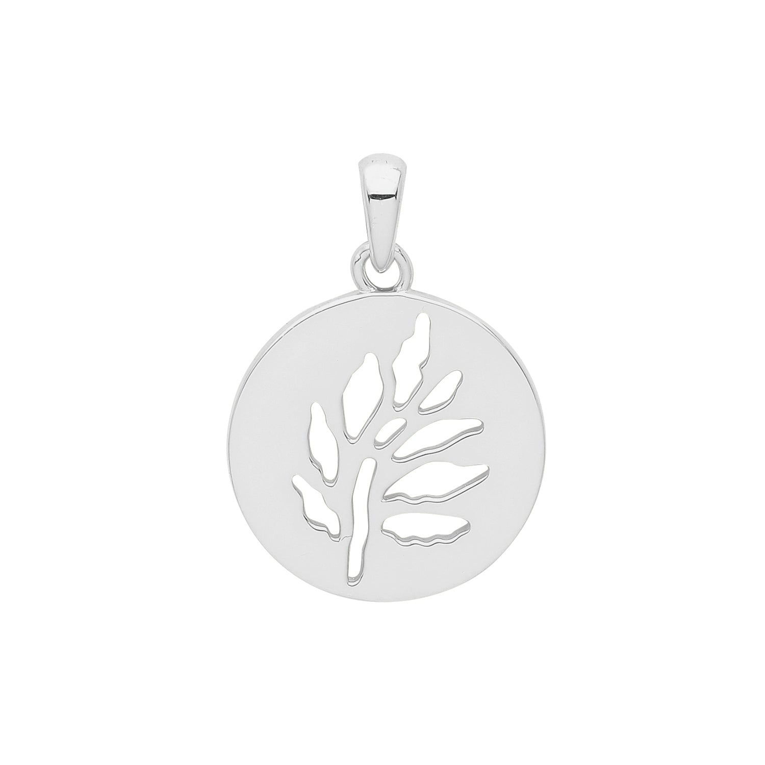 SILVER RHODIUM PLATED LEAF CUT OUT DISC PENDANT