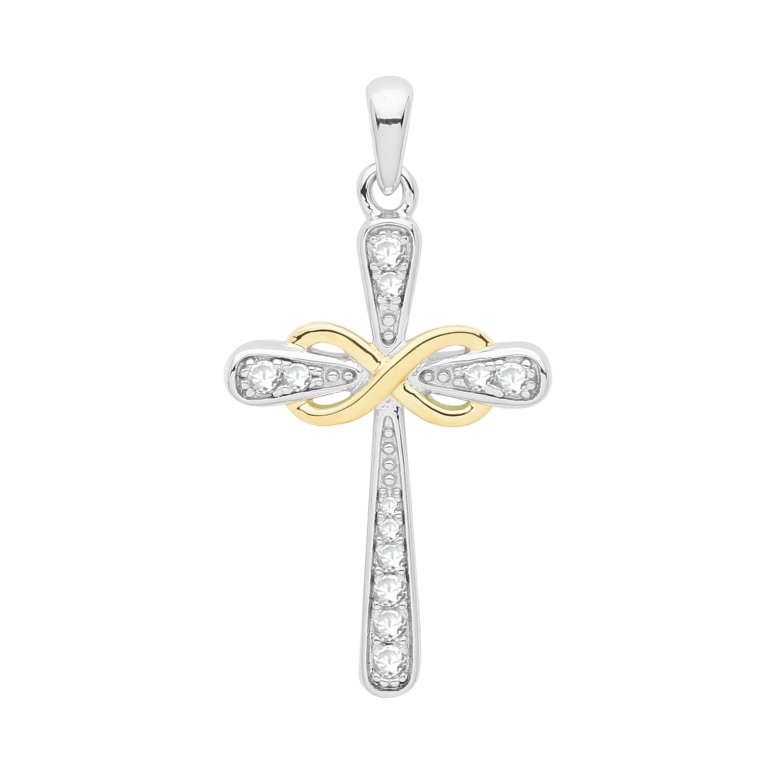 SILVER RHODIUM & YELLOW GOLD PLATED CROSS PENDANT