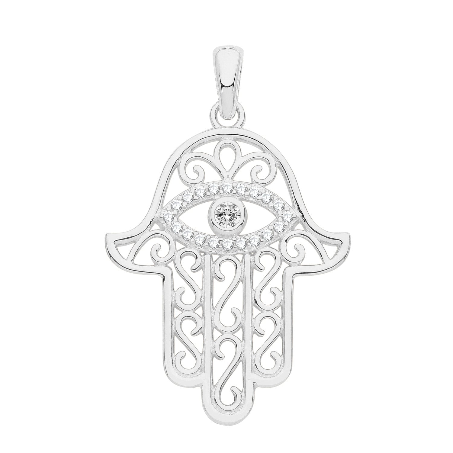 SILVER RHODIUM PLATED CZ SET HAMSA PENDANT