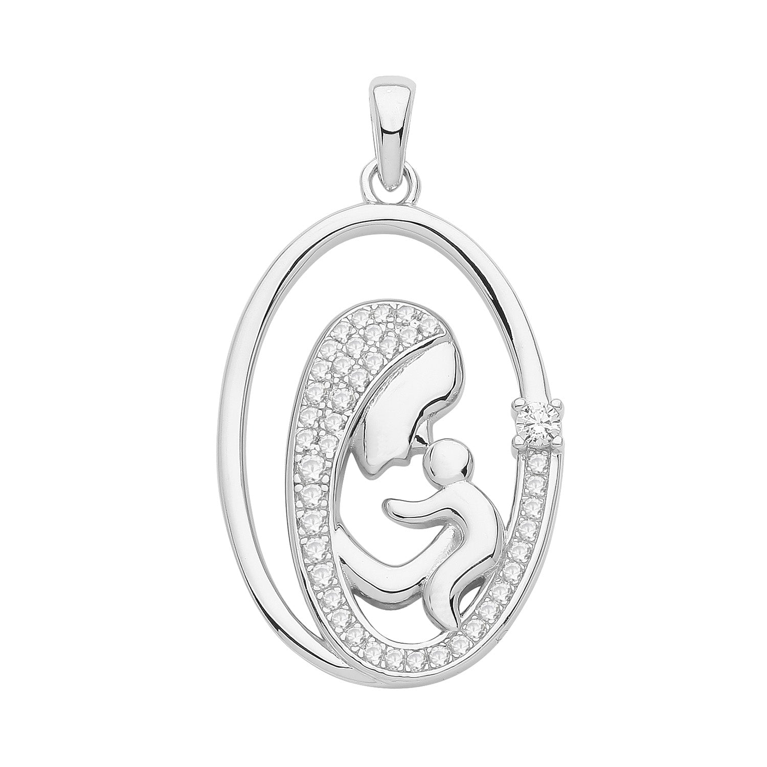 SILVER RHODIUM PLATED CZ SET MADONA PENDANT