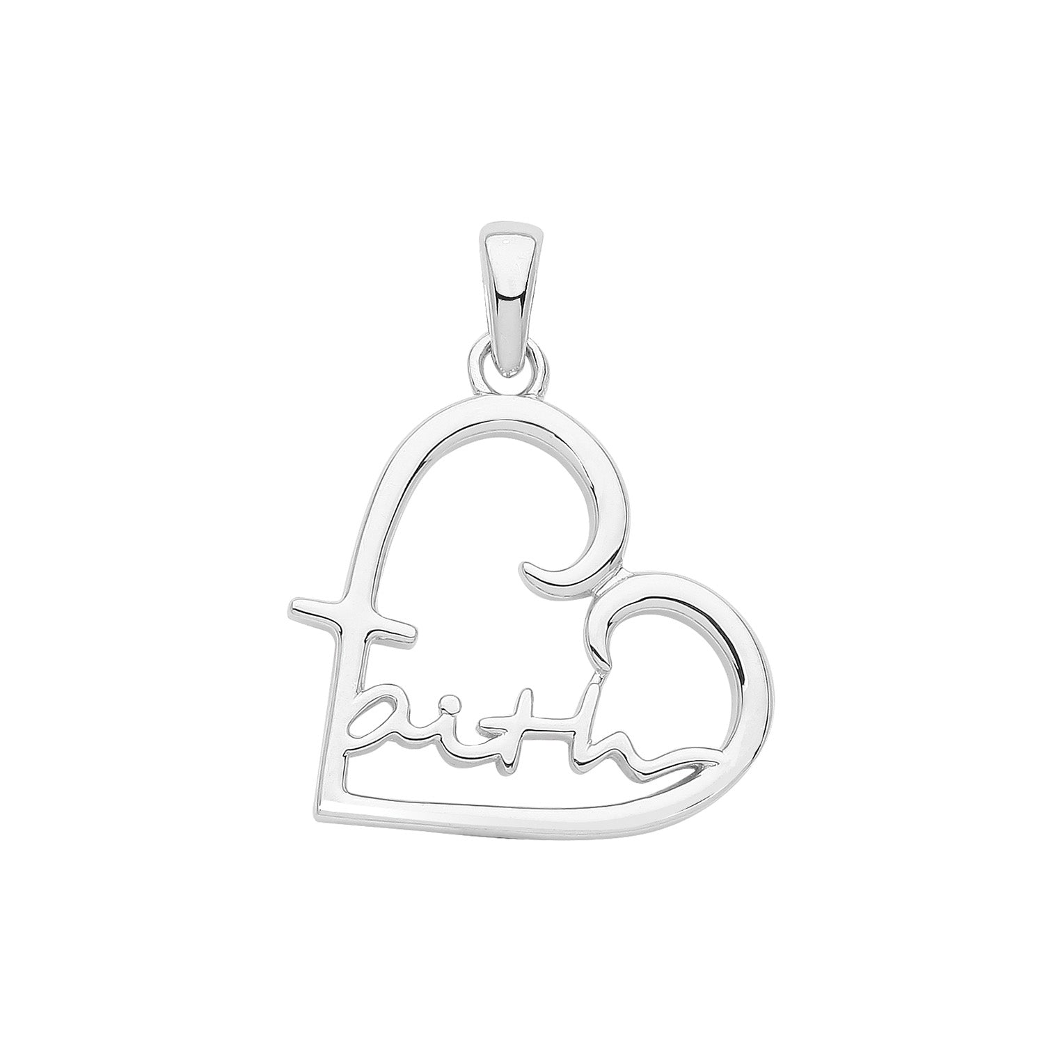 SILVER RHODIUM PLATED FAITH HEART PENDANT