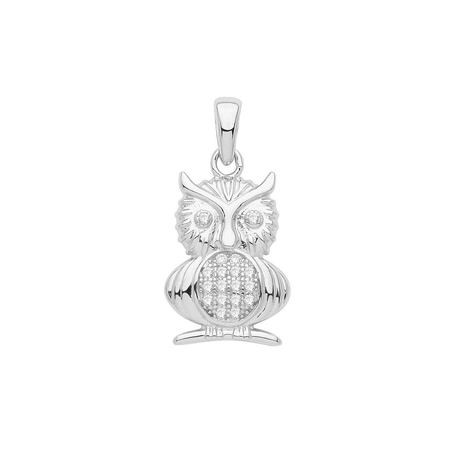 SILVER RHODIUM PLATED CZ OWL PENDANT