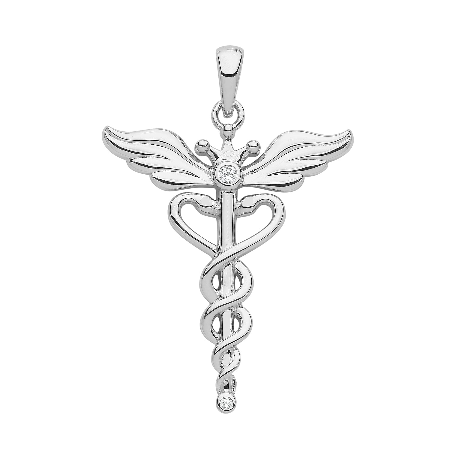 SILVER RHODIUM PLATED CADUCEUS PENDANT