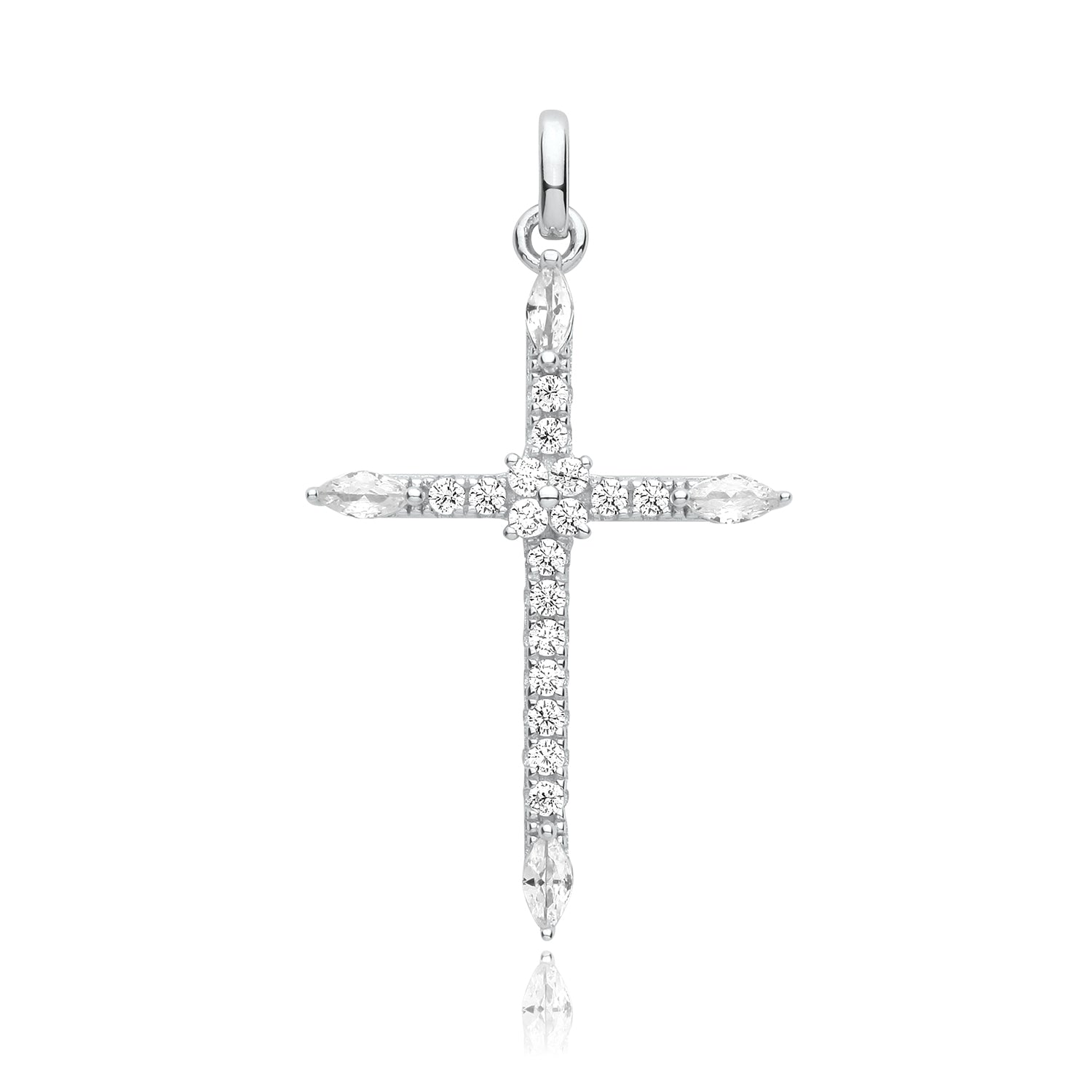 SILVER RHODIUM PLATED CZ CROSS PENDANT