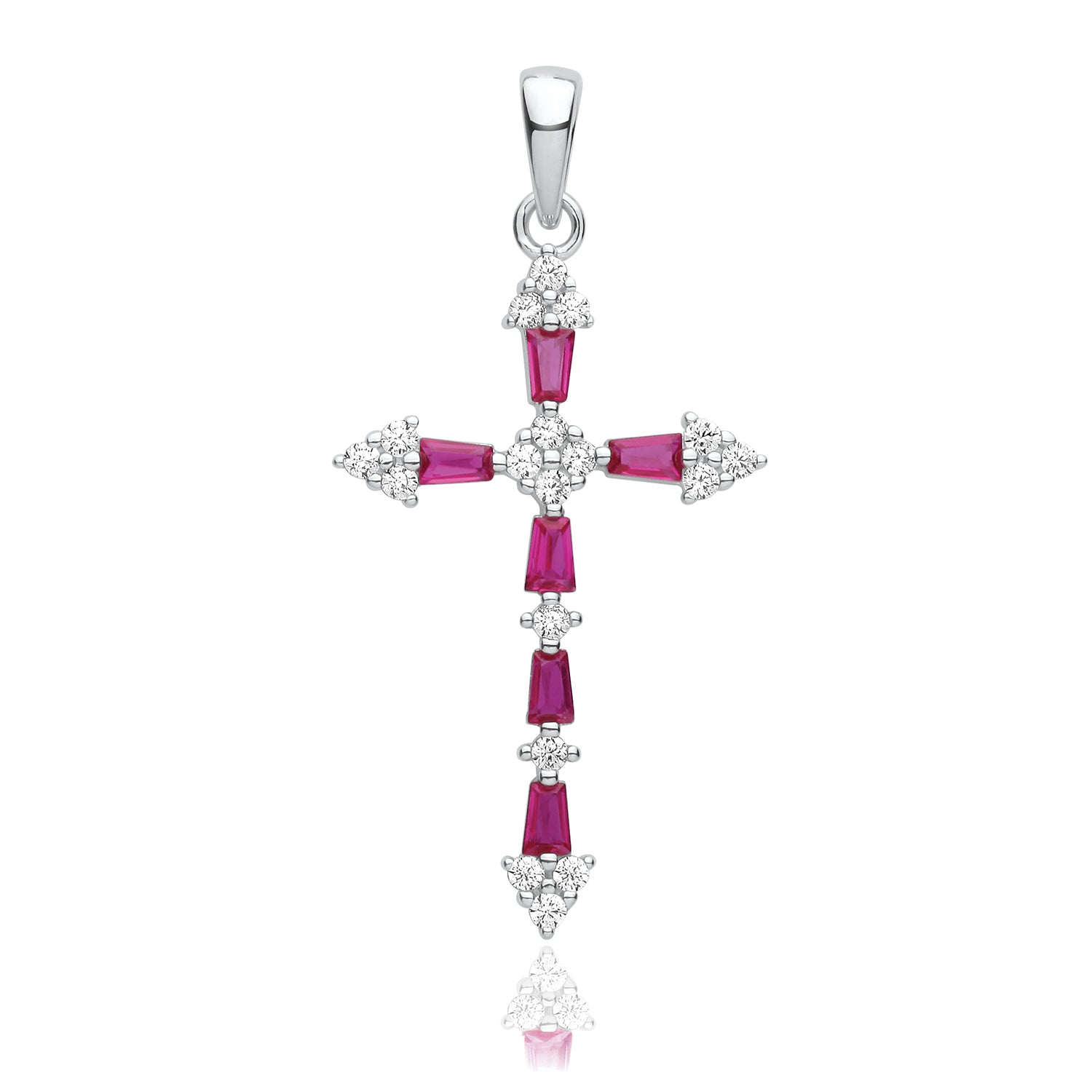 SILVER RHODIUM PLATED CZ CROSS PENDANT RED