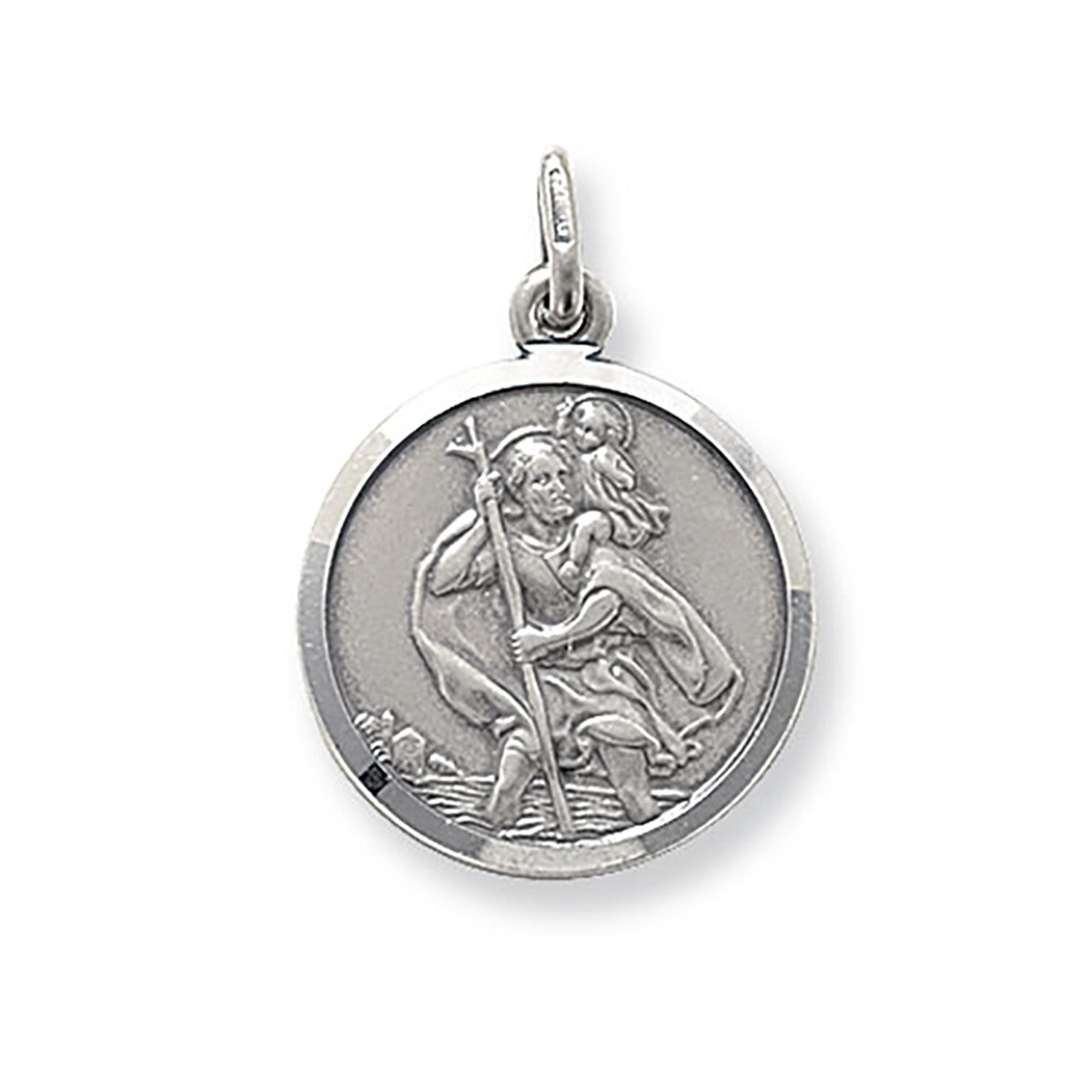 SILVER ST CHRISTOPHER DOUBLE SIDED ROUND PENDANT