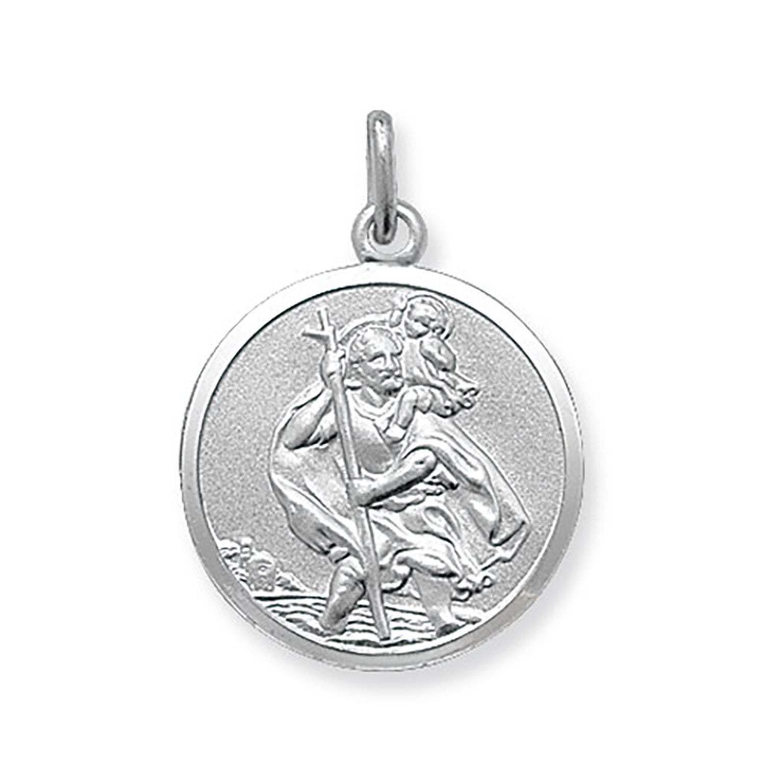 SILVER ST CHRISTOPHER DOUBLE SIDED ROUND PENDANT