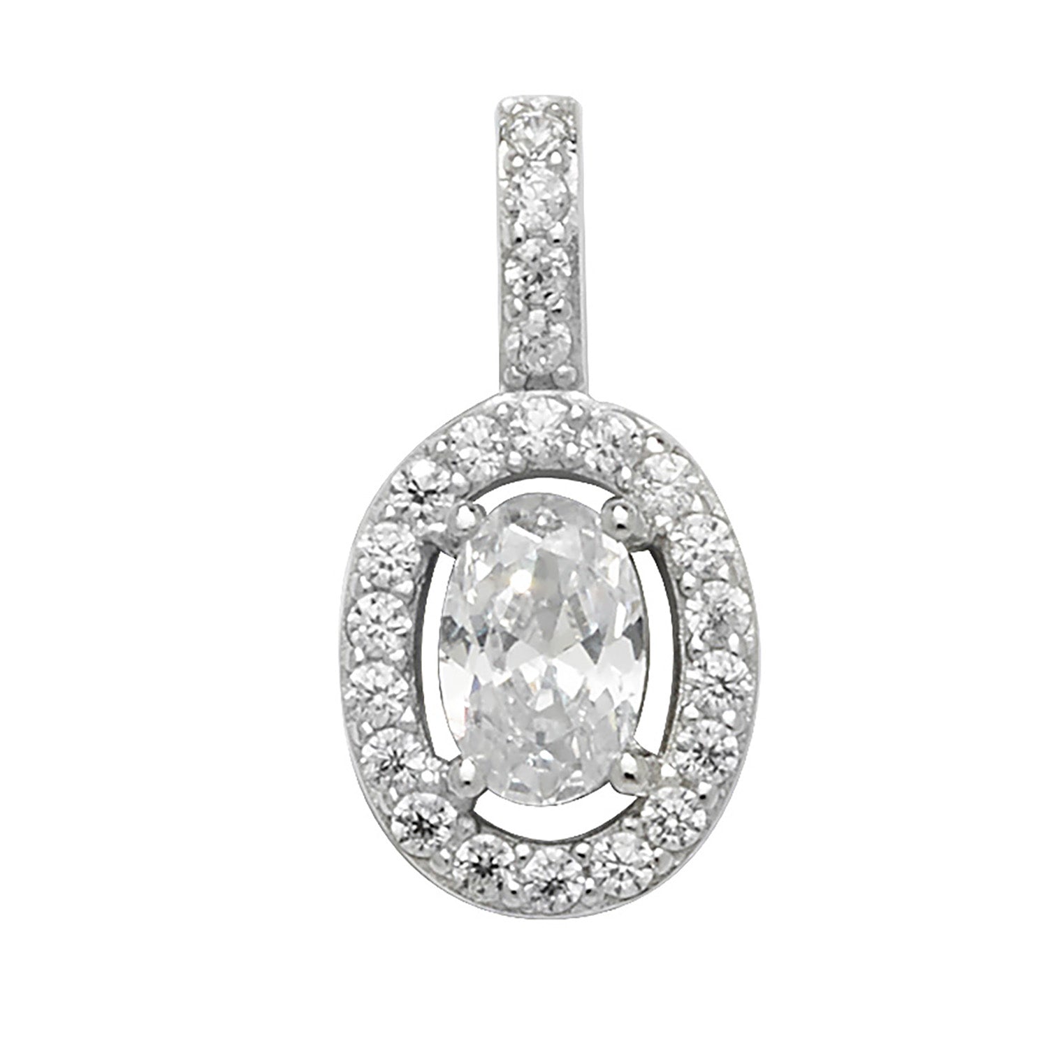 SILVER OVAL HALO CZ PENDANT