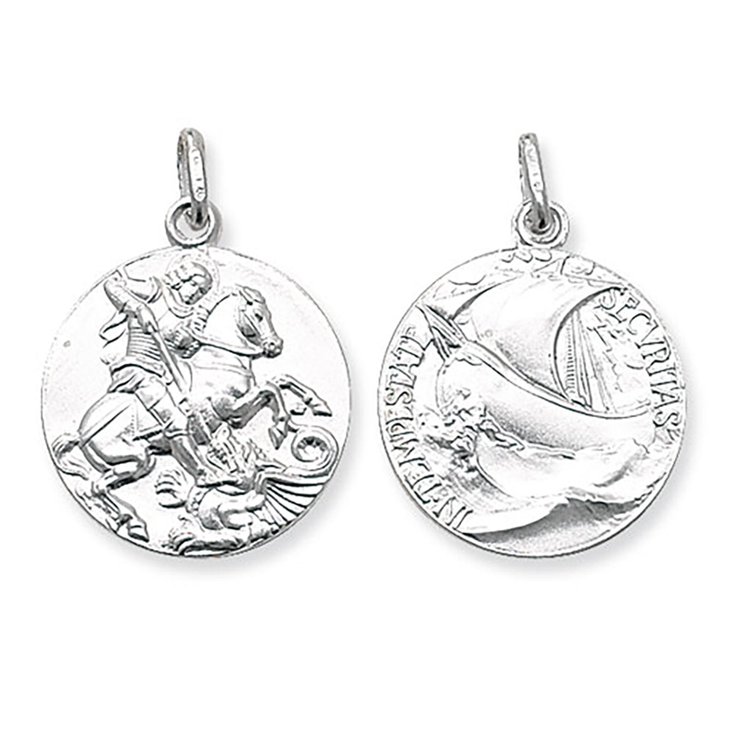 SILVER ST GEORGE DOUBLE SIDED ROUND PENDANT