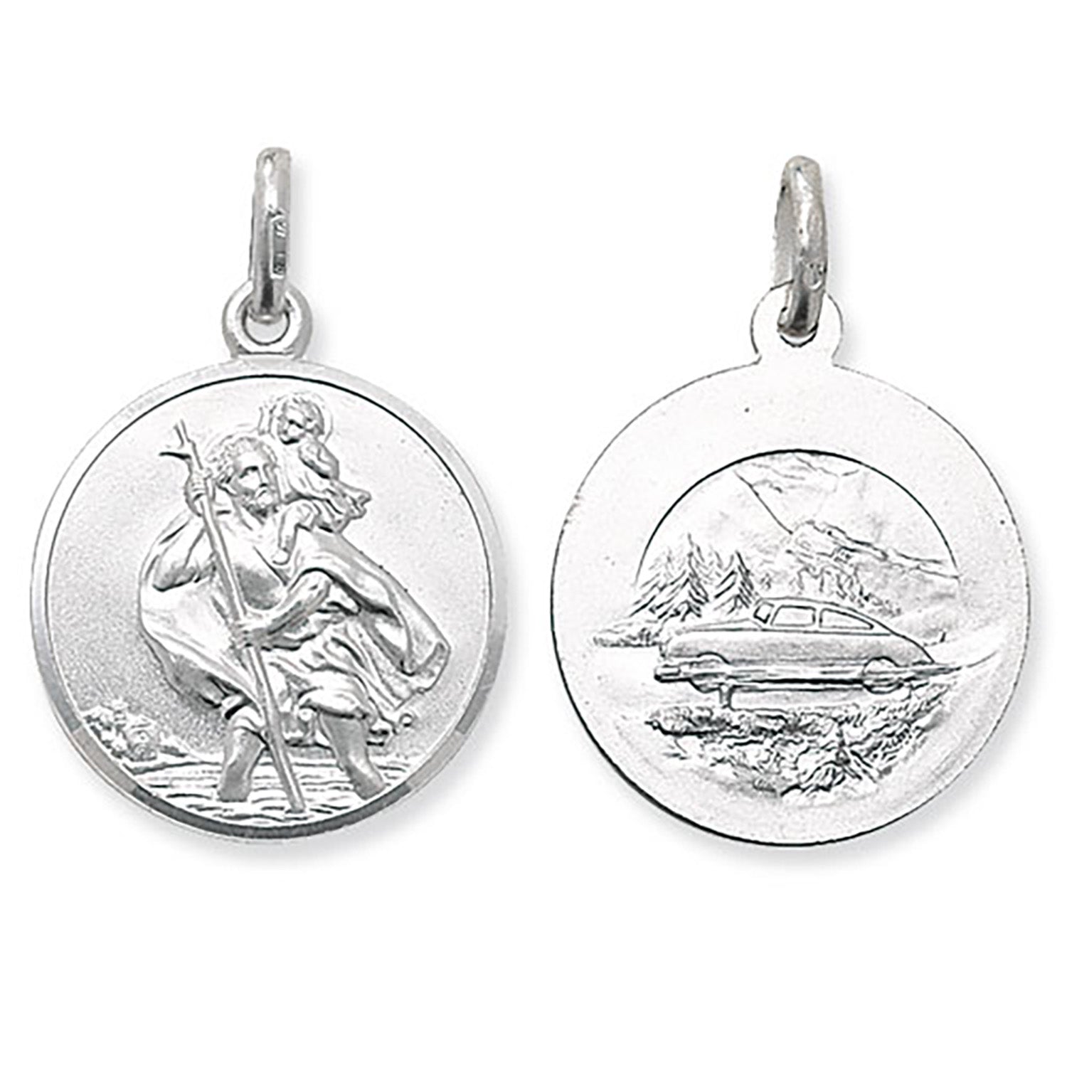 SILVER ST CHRISTOPHER DOUBLE SIDED ROUND PENDANT