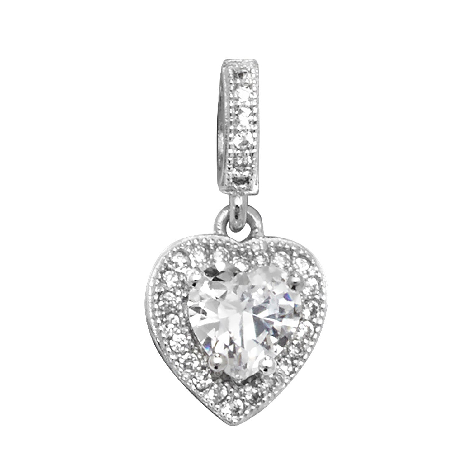 SILVER CZ HALO HEART PENDANT