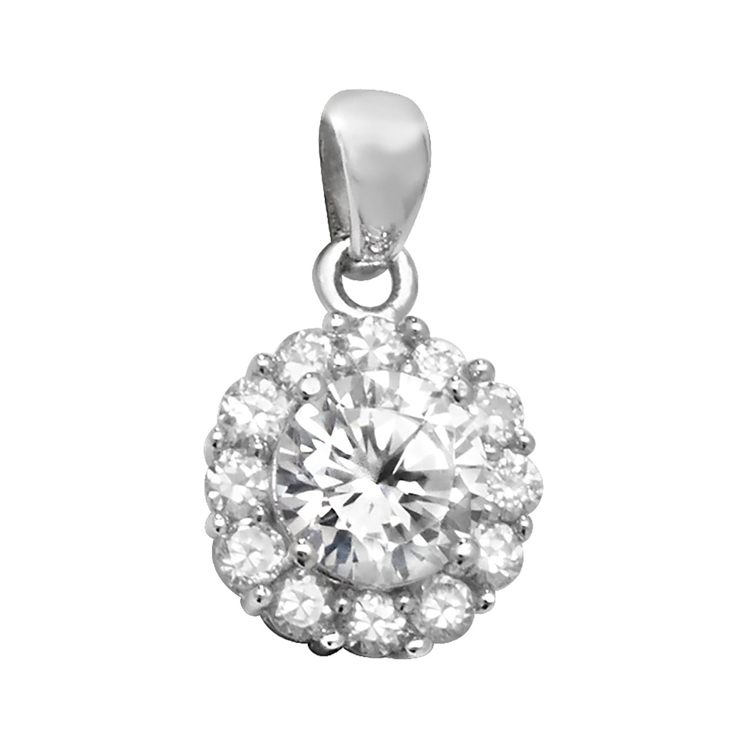 SILVER ROUND CZ CLUSTER PENDANT