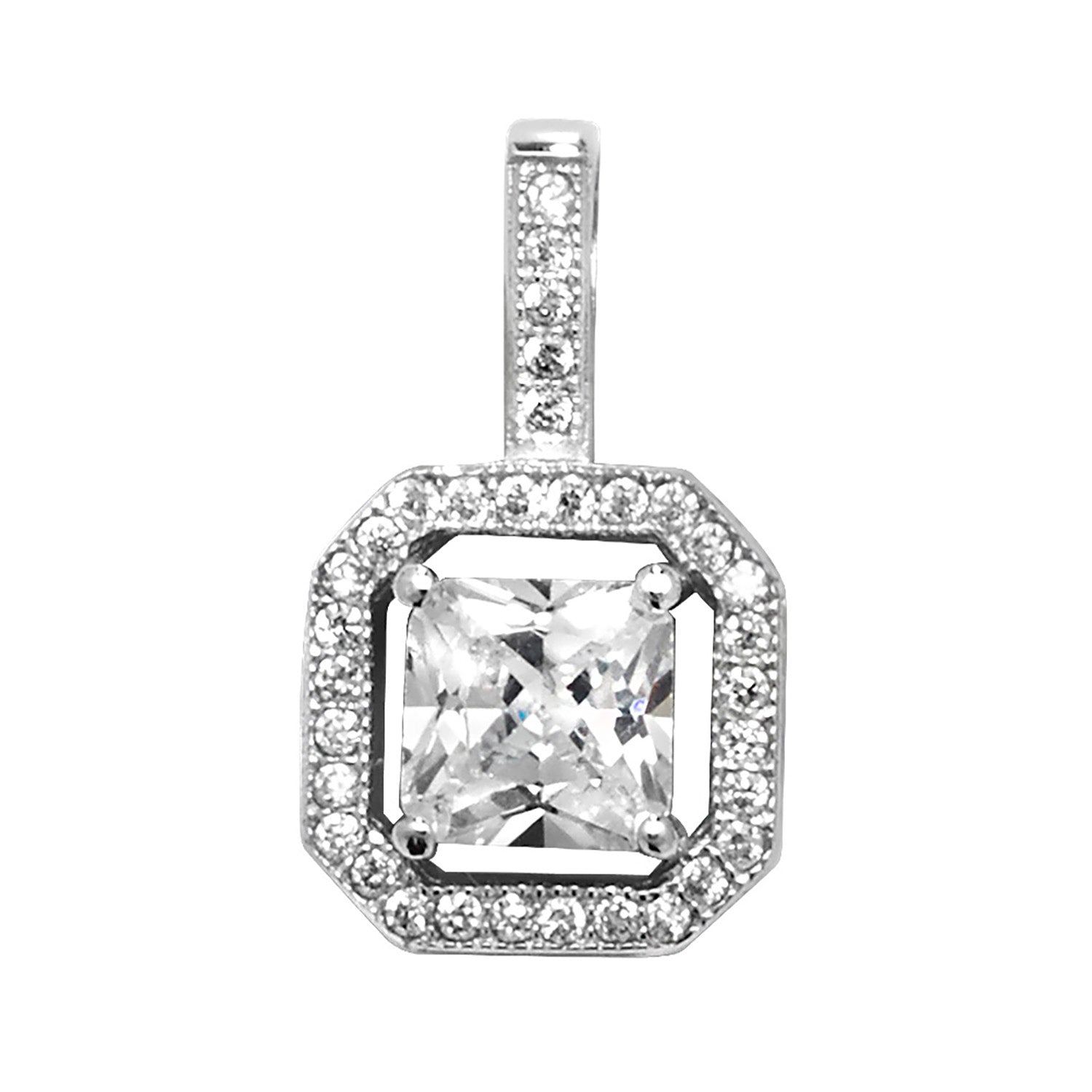 SILVER SQUARE CZ OCTAGON HALO PENDANT