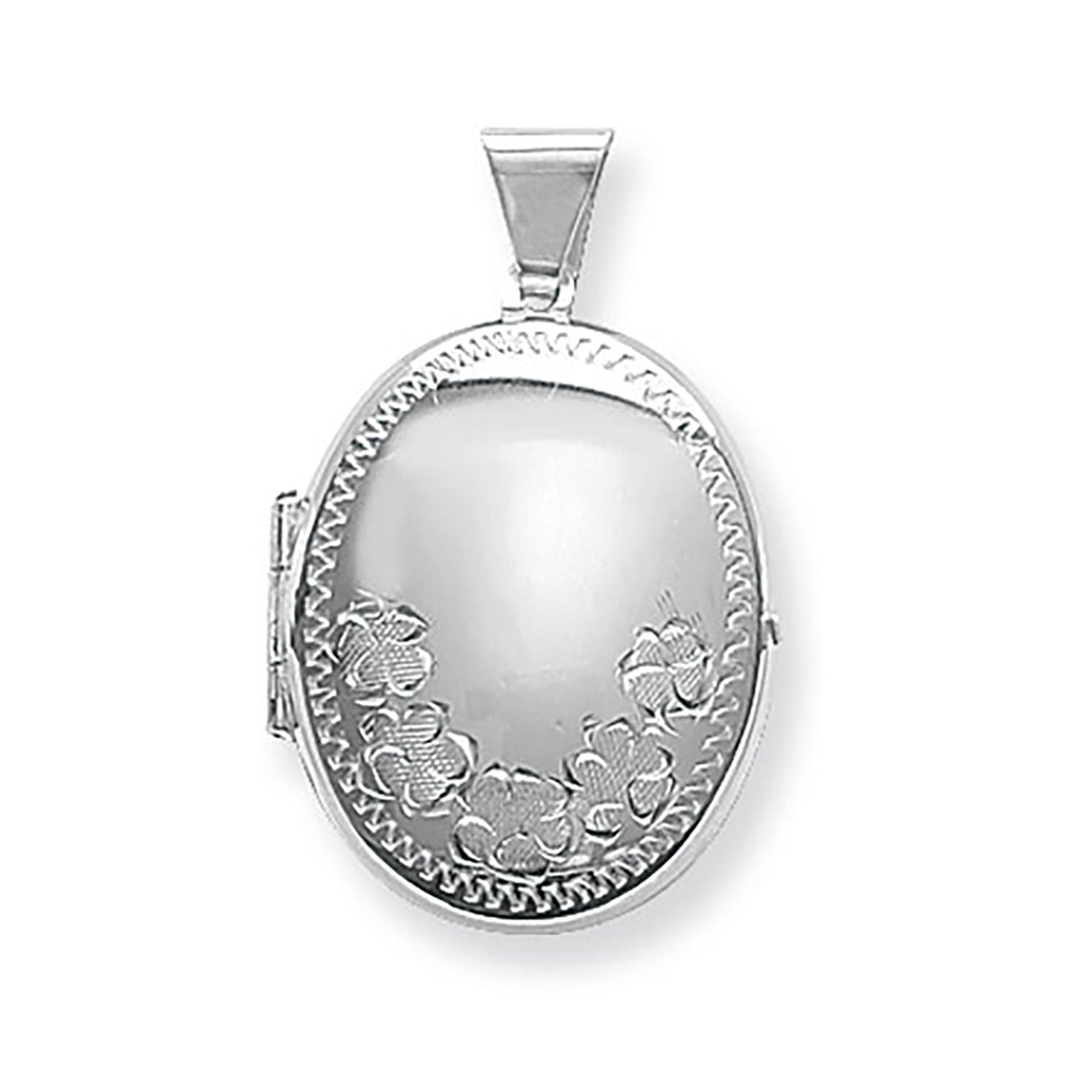 SILVER FLOWER DESIGN ENGRAVED OVAL LOCKET