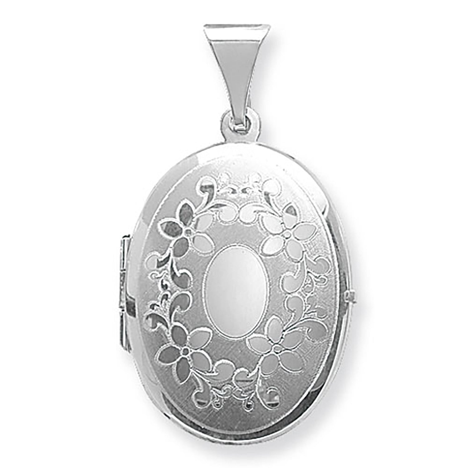 SILVER FLOWER DESIGN ENGRAVED OVAL LOCKET