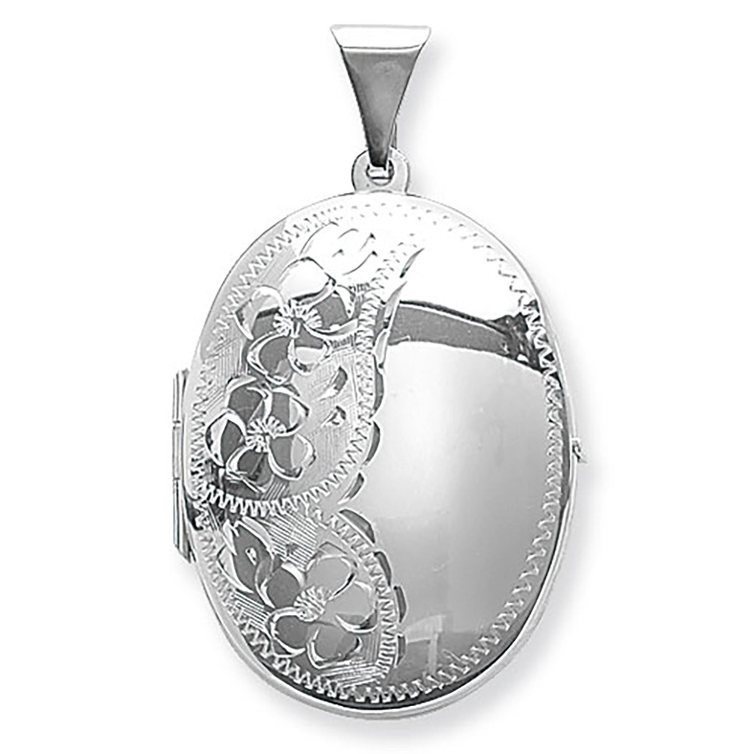 SILVER FLOWER DESIGN ENGRAVED OVAL LOCKET